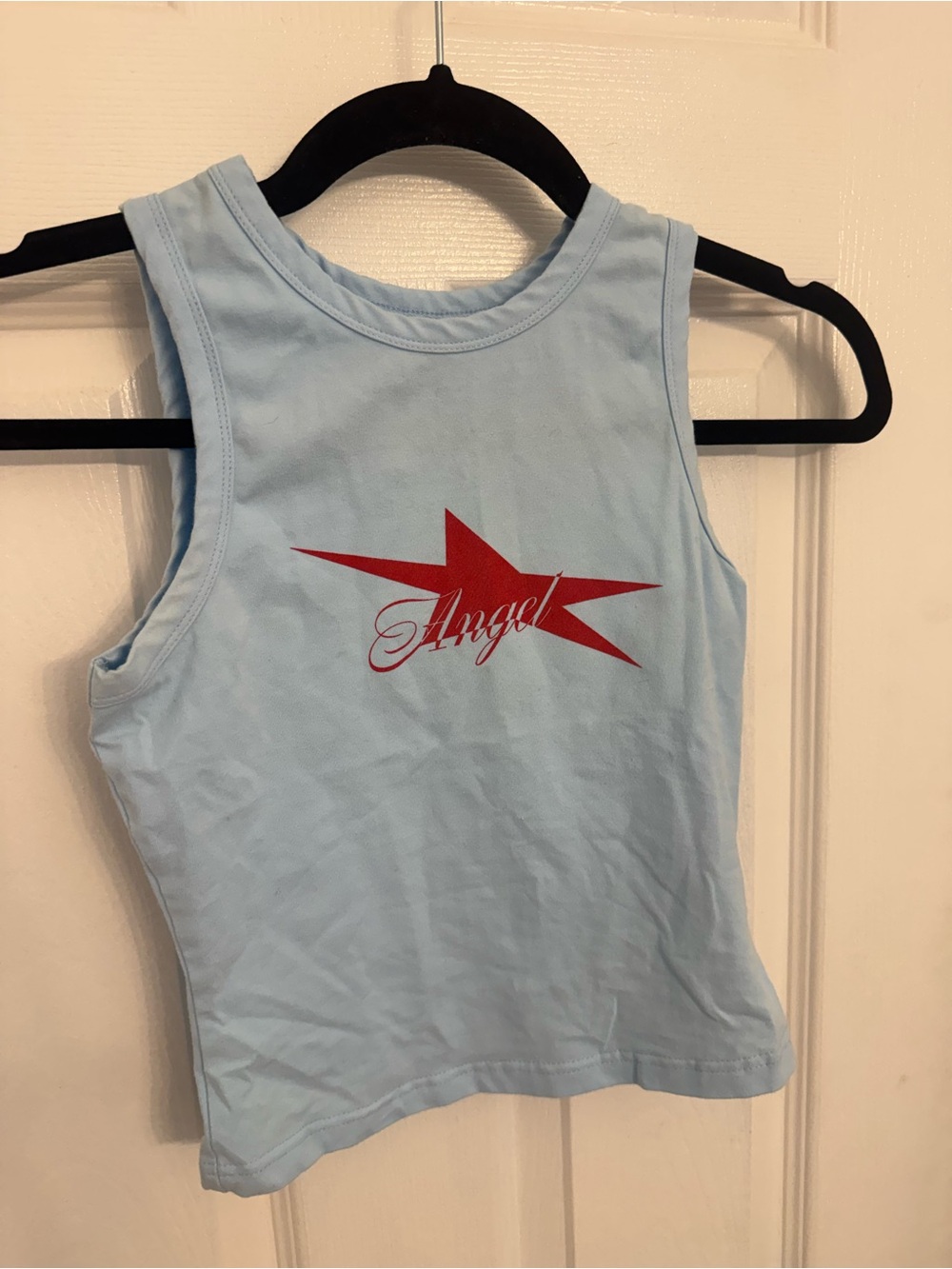 Edikted Light Blue Tank Top with Red Star Graphic
